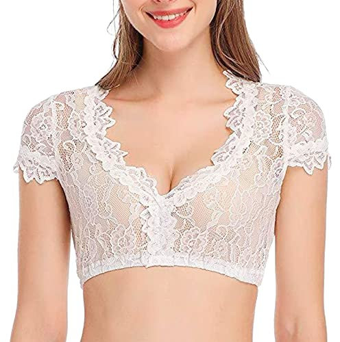 NNGOTD Dirndlbluse rot Trachten Damen Dirndlbluse - Kurzarm/Halbarm Bluse für Oktoberfest 100% Baumwolle Halloween kostüm sexy