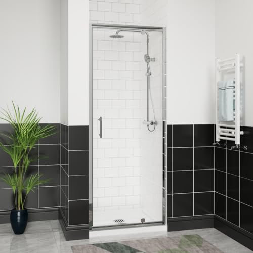 Aquariss 760mm Chrome Pivot Alloy Hinge Shower Door Enclosure 6mm Clear Self Clean Glass Screen Cubicle Reversible