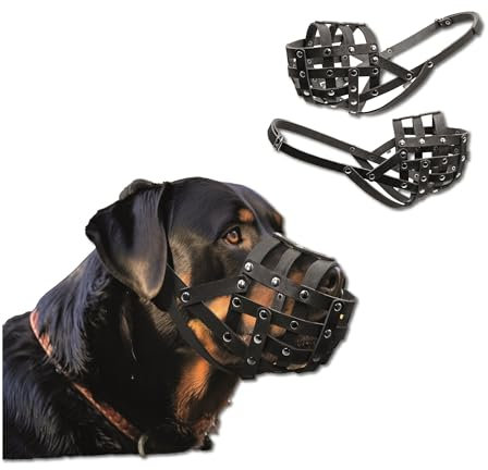 Ledermaulkorb für Hunde, Auto zubehör, Maulkörbe, Verstellbare Schlaufe, Atmungsaktiv, Sicherer, Verhindert Das Beißen, Bellen, 36/10 cm, Schwarz