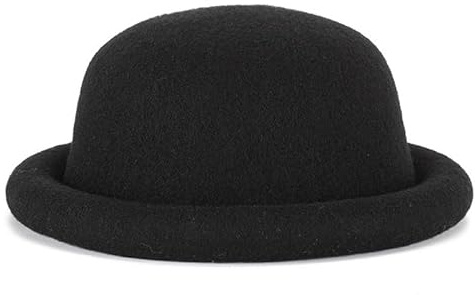 BAIMORE Damen Bowlerhut im Vintage-Stil, einfarbig, gerollter Saum, Wollfilz, Fischerhut, Schwarz, Einheitsgröße