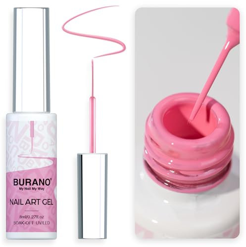 BURANO Gel Nail Polish Liner Nail Art Polish, Black White Purple Red Pink Painted Gel Nail Design Polish 1 Bottle, Build in Thin Nail Brush Gel Nail Polish Curing Required 8ml (LX1)