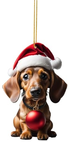 Dackel Weihnachtsanhänger, Dackel Weihnachtsdeko mit Drucken, Lustiger Weihnachten Ornament, Weihnachtsbaumschmuck, Christbaumschmuck, Weihnachten Hängende Ornamente, (C #2, One Size)