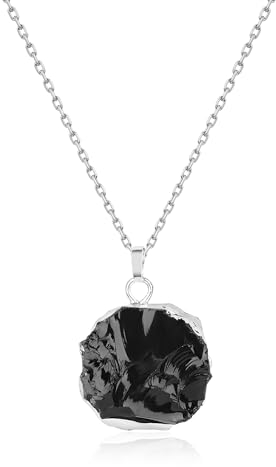 COAI Damen Kristall Halskette mit Schwarzer Obsidian Anhänger und Silberkette für Frauen