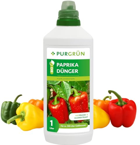 Purgrün® Bio-Paprika-Dünger 1 Liter – Aromatische Paprikaschoten dank Spezial-Rezeptur – Premium-Dünger für den biologischen Anbau – Ohne tierische Inhaltsstoffe – Konzentrat für 100 Liter Wasser