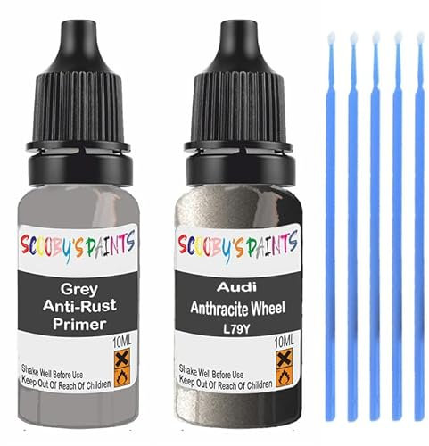 SCOOBYS PAINTS BACK IN THE MIX Touch Up Paint For Audi Anthracite Wheel L79Y Scratch Stone Chip Repair With Grey Primer
