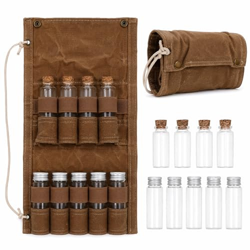 Yardwe Camping Spice Bag with 9 Glass Jars, Portable Seasoning Storage | Compact Carry Design, Organized Spice Storage, For Camping, BBQ, Picnics, Outdoor Cooking and Travel