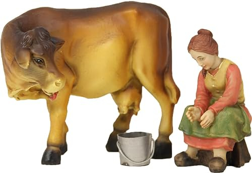 FADEDA 3X Garten Figuren - Bäuerin mit Kuh beim Melken aus Polyresin/Metall, handbemalt - Deko Bäuerin mit Kuh beim Melken Dekofiguren Garten Deko Gartenfiguren für außen, Höhe: 11 cm