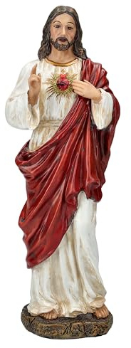 Figuren Shop GmbH Gesegnetes Herz Jesu Statue - 27,5cm Figur Handbemalt, Weiß & Rot, Herzsymbol, Segensgeste