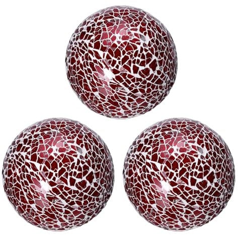 sourcing map 3Pcs Decorative Glass Balls 8cm Orbs Centerpiece Balls Mosaic Glass Ball Sphere for Decor Bowls Vases Dining Table Party, Red