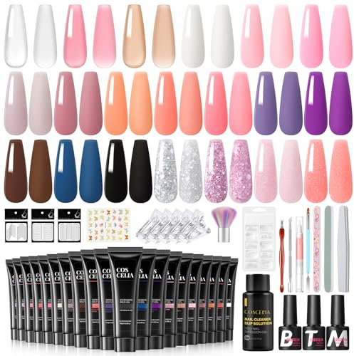 COSCELIA 20PCS Poly Nägel Gel Set, Nagelverlängerung Builder Kit Poly Nail Extension Gel Kit für Nageldesign Selber Machen