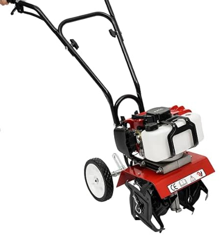 LUNICASHA Gartenfräse Benzin Motorhacke 2 Takt Bodenhacke Gas Garten Kultivator 3-10cm Arbeitstiefe 35cm Arbeitsbreite 6500-7000r/min 1900W
