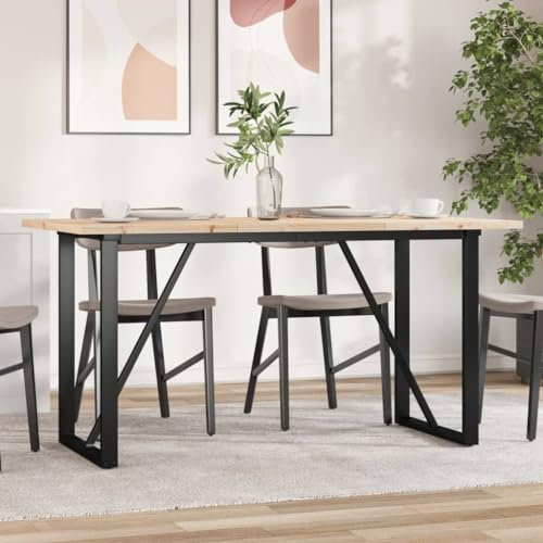 NQJIBUE Tische Esstisch O-Rahmen 140x80x75,5cm Massivholz Kiefer und Gusseisen Küchen- & Esszimmertische