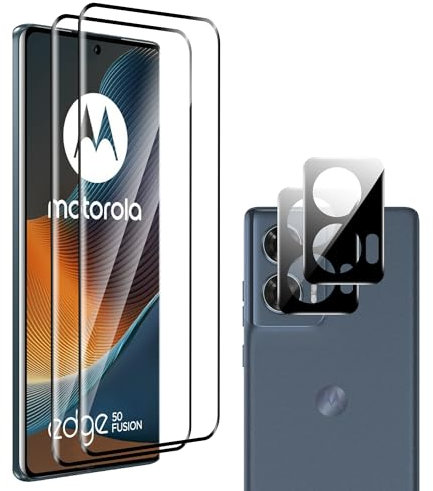 zZjoOoj Compatible con Motorola Moto Edge 50 Fusion for Tempered Glass, Pack of 2 3D Screen Protectors & 2 Camera Tempered Glass Film, 9H Hardness Anti-Scratch Protective Glass, HD