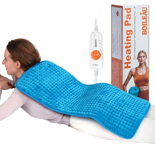 Boileau Electric Heating Pad for Back Pain and Period Cramps Relief, 17x33 Extra Large XXXL, 3 Heating Levels Heat Pad with 2-Hour Auto Shut Off, Gifts for Women and Mom, Blue