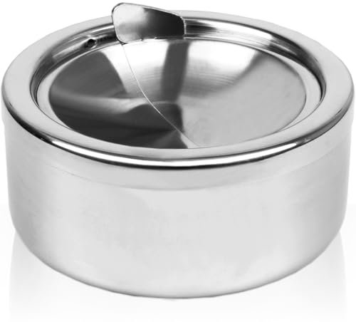 Aschenbecher Edelstahl mit Deckel Windaschenbecher Klappaschenbecher für Innenraum und Draußen (1 Stück)