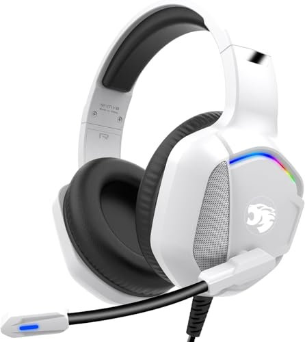 IMYB A36 Gaming Headset with Microphone for Pc, Xbox One Series X/s, Ps4, Ps5, Switch, Stereo Wired Noise Cancelling Over-Ear Headphones with Mic, RGB, for Computer, Laptop, Mac, Nintendo (BlackWhite)