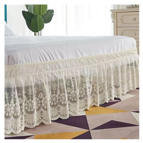 Spitzen-Bettrock Bettrock Bettvolant Bettlaken doppelt gerüscht Bettrock Bettwäsche Volant Bettlaken Doppelbett weiche Mikrofaser große Größe Unterbettbezug um drei Seiten Bettrock (gelb)