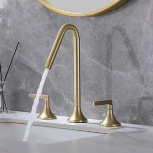 ZYCDP Mitigeur Lavabo 3 Trous Or Brossé, Robinet Lavabo Pivotante 360 Robinet Lavabo 2 Poignées Robinet Lavabo Salle de Bain Laiton