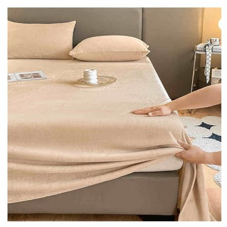 Flanell Bettlaken Flauschige Plüsch Warme Fleece Betttuch Cashmere Touch Winter Laken Leintuch Haustuch ohne Gummizug vielen Größen und Farben(Camel,160x230cm)