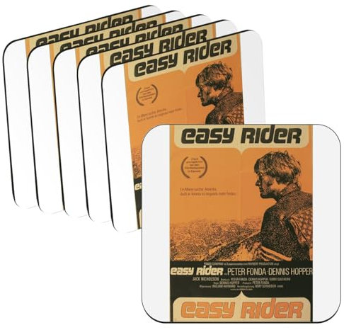Sous Verre en Bois – Easy Rider Vintage-Kinoposter – 6 Stück (95 x 95 mm)