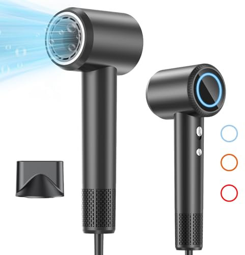 HyAdierTech Secador de Pelo, Secador Pelo Profesional, Secadores de Pelo Ionico, Secado Rápido, 3 Temperaturas/2 Velocidades, Motor Sin Escobillas, Súper Silencioso, para Salón Viaje Casa (negro)