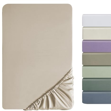 SOULFUL Satin Spannbettlaken 160x200cm Baumwolle, 100% Langstapelige Kühlend Spannbettlaken bis 25cm Matratzenhöhe für Allergiker Geeignet, Oeko-Tex Zertifiziert-Oatmeal