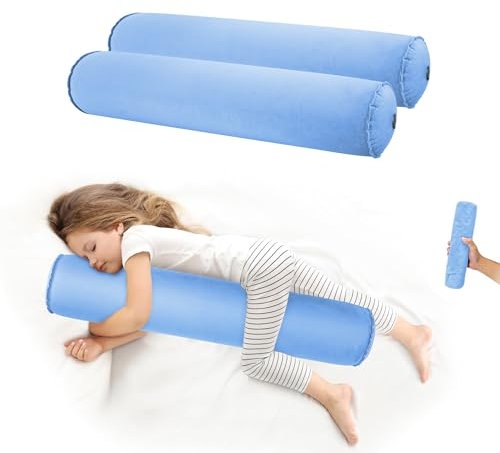 EULANT 2 Stück Aufblasbare Seitenschläferkissen, Leicht Körperkissen für Seitenschläfer, Langes Rundes Ganzkörperkissen,Stützkissen für Reisen, 90 * 20cm, Aufblasbar & Kompakt