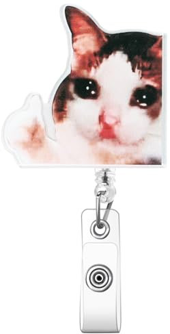 Lustiger ausziehbarer Ausweishalter mit weinender Katze für Krankenschwester Ausweis, lustige Ausweishalter mit drehbarer Krokodilklemme, süße Ausweishalter ausziehbar für Büro Krankenhaus