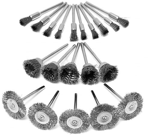 ChgImposs 20Pcs Rotary Tool Wire Brush, 3mm Shank Steel Wire Brushes Set Rotary Tools Mini Drill Deburring Buffing Cleaning Brush
