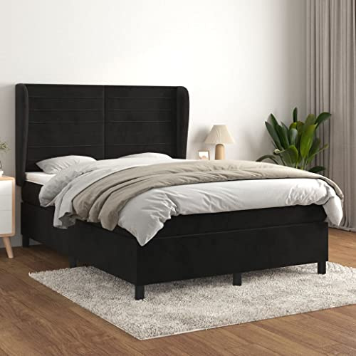 KTHLBRH Bettgestell Familienbett Doppelbett Schlafzimmer möbel Boxspringbett mit Matratze Schwarz 140x200 cm Samt
