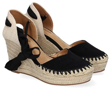 shoes&blues.es 89995 Sandalia de Mujer con Cuna de Yute, Comodas y Elegantes, Diseno Moderno con Cintas para un Cierre Comodo, Ideales para Primavera-Verano. Negro Talla 36
