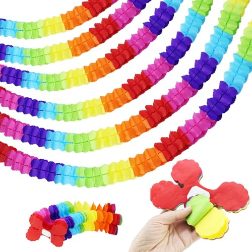 QWORK® 6 Stück Bunt Girlande Papier, Hängende Partygirlanden, Papiergirlande Set, für Geburtstage, Hochzeiten und Karneval Dekoration
