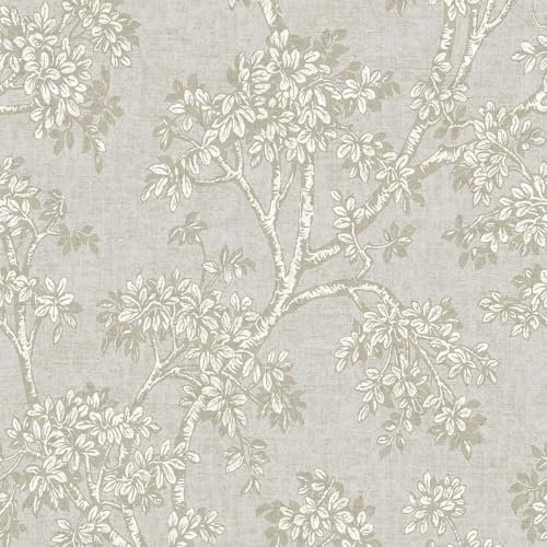 Hawthorn Trailing Tree Textured Blown Vinyl Wallpaper Light Reflective Finish Ideal for Lounges, Hallways, Living Rooms Grey/Cream/Beige Holden 76010
