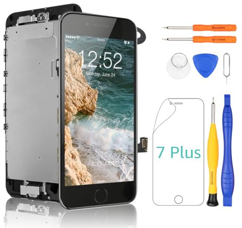 Yodoit Écran pour iPhone 7 Plus Complet avec Bouton Home, Caméra Avant, Haut-Parleur, Ecran Tactile LCD avec Kit d'outils, Film de Protection