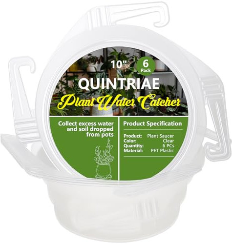 Quintriae 6Pcs 10 Inch Clear Plastic Hanging Plant Drip Trays - Water Catcher Saucers with Hooks for Indoor/Outdoor Basket & Potted Plants (Diameter = 7.5 Base, 10 Top, 4 Depth)