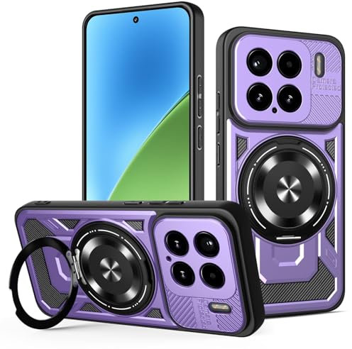 Jiajihua Funda Compatible con Xiaomi 15 Protección de la cámara Soporte magnético para Coche Kickstand 2 en 1 [PC+TPU] Purple
