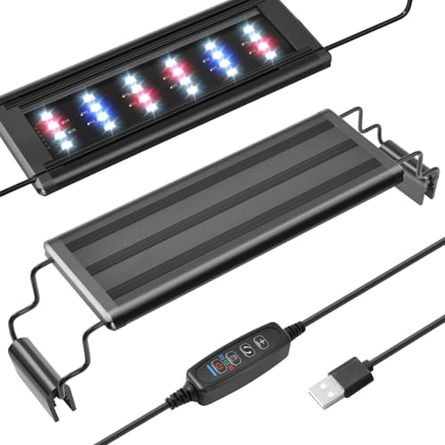 PYPABL Mini Lampe LED USB Aquarium, Spectre Complet, Ajustable pour Plantes d'Aquarium, Supports Extensibles & Contrôleur Externe, Idéale pour Aquarium d'Eau Douce (21-33cm)