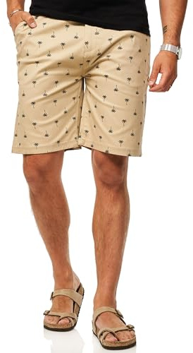 Soulstar Herren Kurze Hose Chinoshorts mit Palmenmuster incl. Canvas-Gürtel - Bermuda Sommershorts für Männer - Elastisch im Regular-Fit