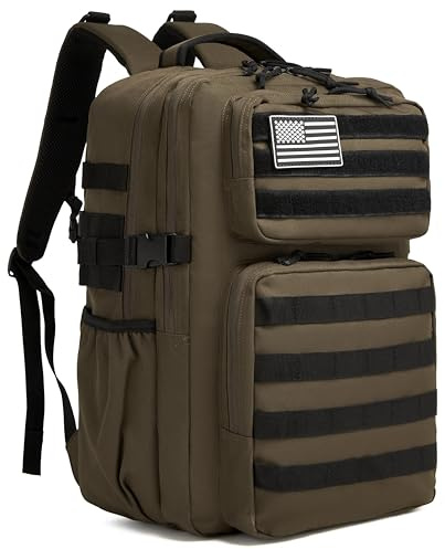 Wotony Militärischer taktischer Rucksack für Herren, wasserdichter Tagesrucksack, 3-Tage-Assault Pack, Molle-Tasche mit Wasserflaschenhalter (Kaffee, 35L)