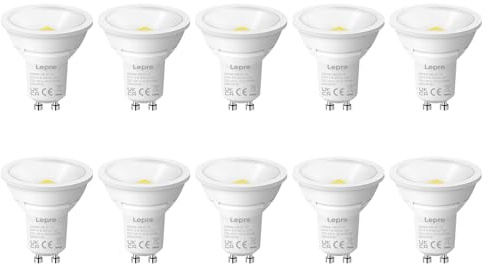 Lepro GU10 LED Bulbs, Cool White 6500K, 800LM Super Bright Spotlight,8W=65W | 100° Wide Beam Angle, Daylight White, Energy Saving Light Bulbs for Ceiling, Recessed & Track Lights,Non-Dimmable, Pack of 10