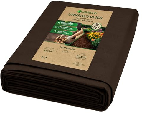 Covello Unkrautvlies Braun 50g/m² Gartenvlies 40m x 1,6m Unkrautfolie | 1-500m², Reißfestes Mulchvlies für Garten, Wasserdurchlässig, ideal unter Pinienrinde, Unkrautschutzvlies, hohe UV-Stabil