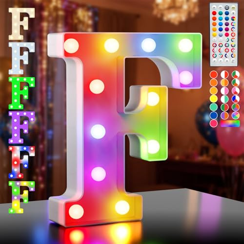 Ledido LED Buchstaben Lichter Alphabet F, 35 Farben Led Leuchtbuchstabe | LED Brief Beleuchtung Buchstaben Nacht Lichter Dekoration für Geburtstagsfeier, Hochzeit, Kinderzimmer, Buchstaben F