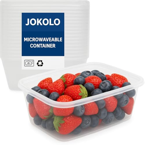 JOKOLO Ltd 50x500ml Plastic Microwave & Freezer Safe Food Containers with Lids- BPA-Free, Reusable,Takeaway Containers -Catering Grade Food Storage Boxes for Home&Business (Plastic 750ML, 30)