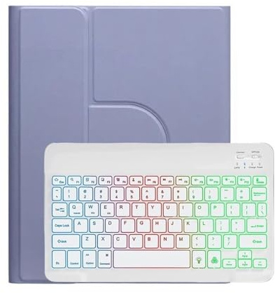 YSJX RGB-Tastatur-Schutzhülle mit 360°-Drehung, Tablet-Lederhülle passend for iPad Pro 2018–22 (11 Zoll)(RGB Keyboard+Deep Purple)