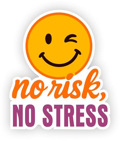 confox – Aufkleber „no risk, no stress“ mit zwinkerndem Smiley – wetterfester Sticker für Auto, Camper, Laptop, Flasche & mehr – UV-beständig, langlebig, Made in Germany (10,2 x 12 cm)