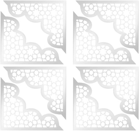 HOMSFOU Selbstklebende Eckapplikationen aus Acryl für Schränke und Türen, silberfarben, zum Abziehen und Aufkleben, dekorative Aufkleber für Küchen- und Wohnwände, 8 Stück