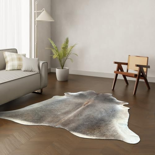 Wildlife Design Kuhfell Teppich – Braun/Champagner (Dunkel). Großes Format 220×200 cm Premium Naturfell, nachhaltig & tierfreundlich + GRATIS Lederuntersetzer