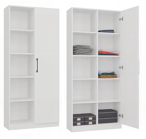 CDF Modernes Bücherregal Standregal mit 10 Ablagen, Hohes Büroregal Aktenregal teilgeschlossen mit Türen, 80 x 30 x 182 cm - Weiß