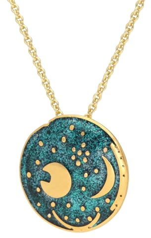 trendor Damenkette mit Himmelsscheibe von Nebra Silber grün/gold ⌀ 20 mm | Silberschmuck vergoldet, made in Germany, Halskette für Frauen, Rundankerkette mit Anhänger aus Echtsilber, Symbolschmuck