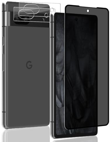 Zhiihorr Protector Pantalla Privacidad para Google Pixel 7A Cristal Templado, 9H/Anti Espía [1 Pieza Privacy Vidrio Templado + 2 Piezas Protector Cámara] - Película Protectora para Google Pixel 7A